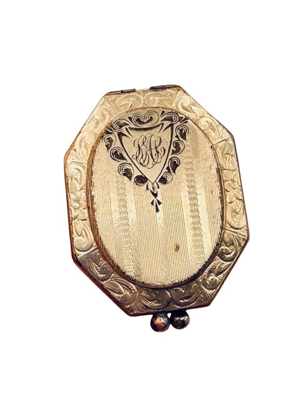 Antique Pocket Locket Gold Filled Victorian with Photos Kiss Lock 1900s Monogram